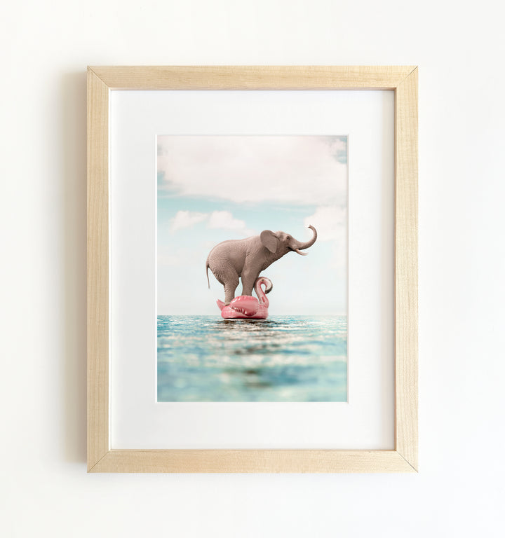 Elephant Afloat a Flamingo