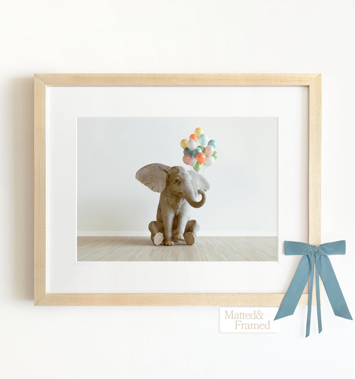 Elephant with Balloons Framed Art