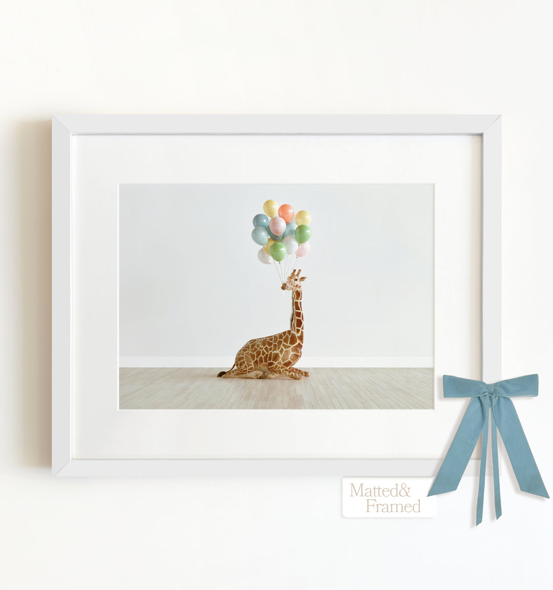 Giraffe with Balloons Art Print Framed Art