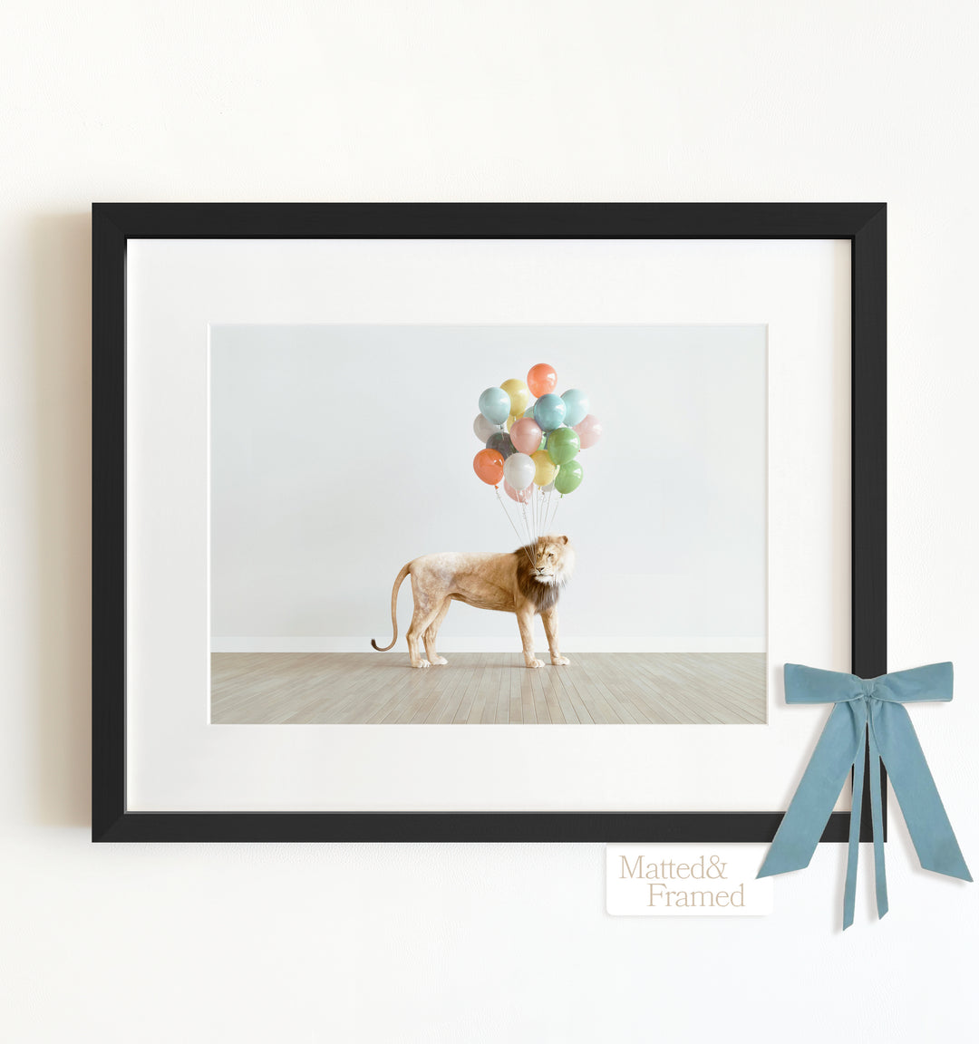 Lion with Balloons Framed Art