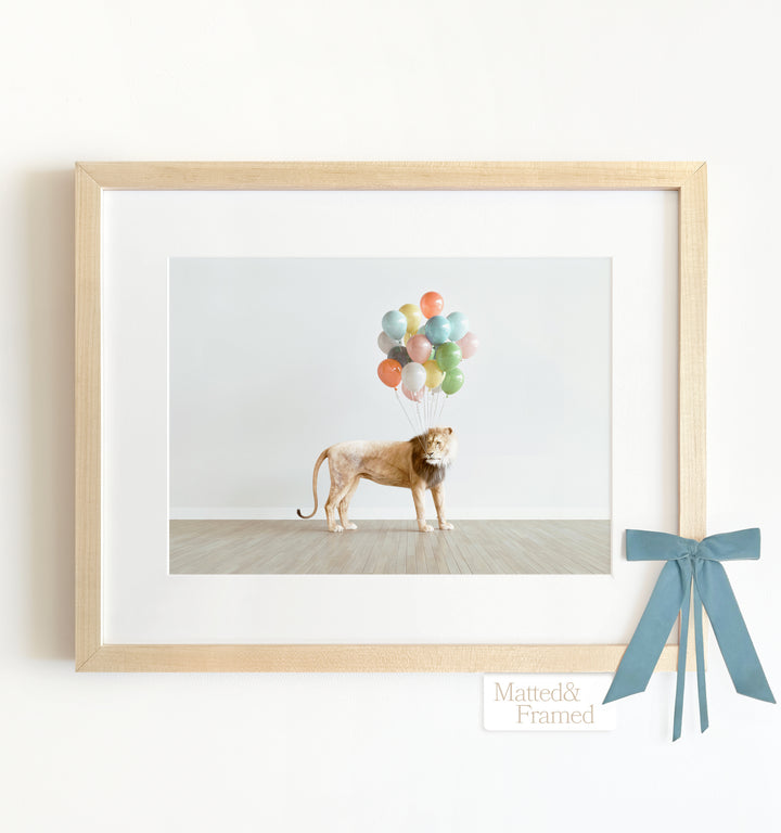 Lion with Balloons Framed Art