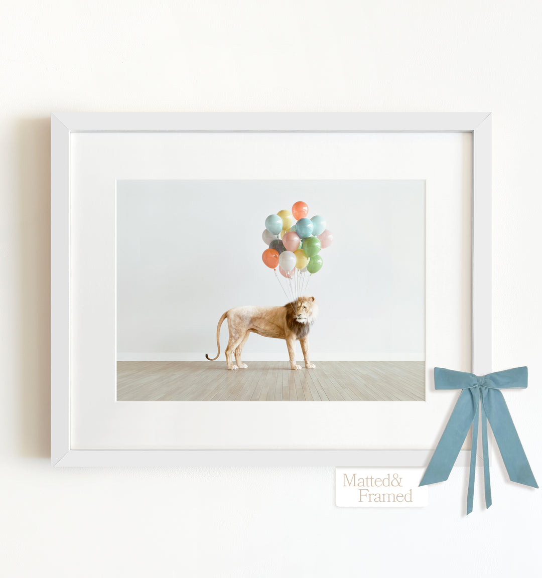 Lion with Balloons Framed Art