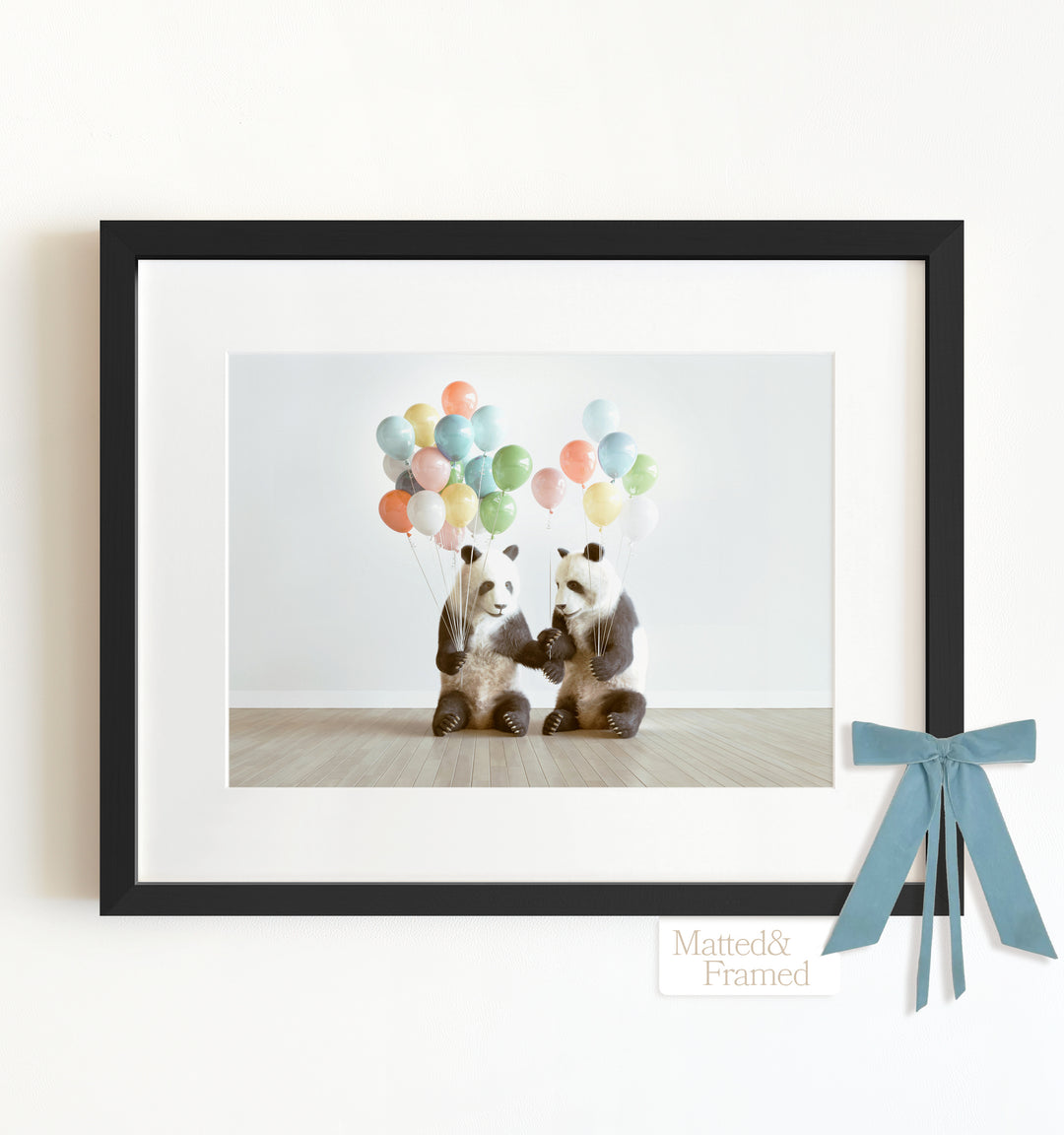 Pandas with Balloons Framed Art