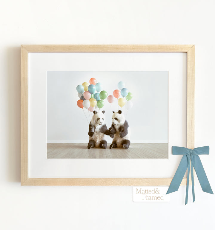 Pandas with Balloons Framed Art