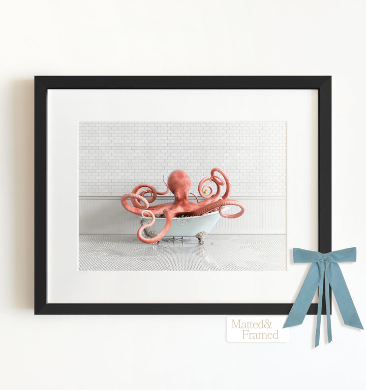 Octopus in Blue Bathtub Framed Art