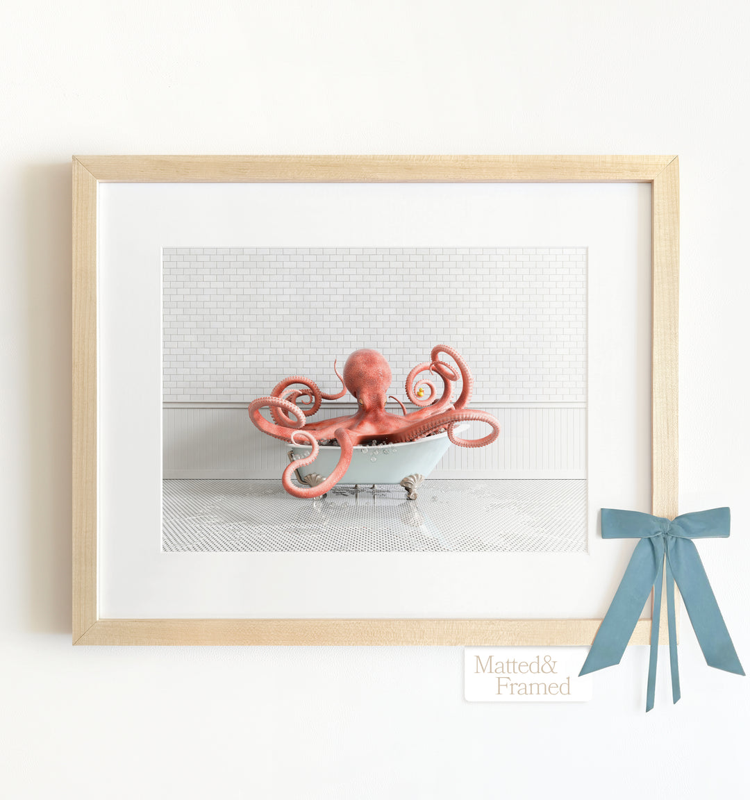 Octopus in Blue Bathtub Framed Art