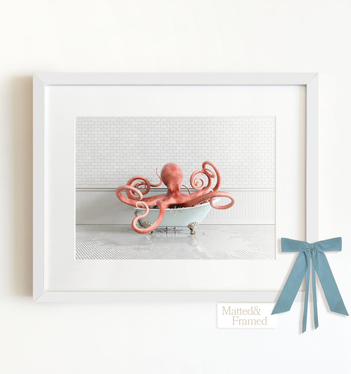 Octopus in Blue Bathtub Framed Art