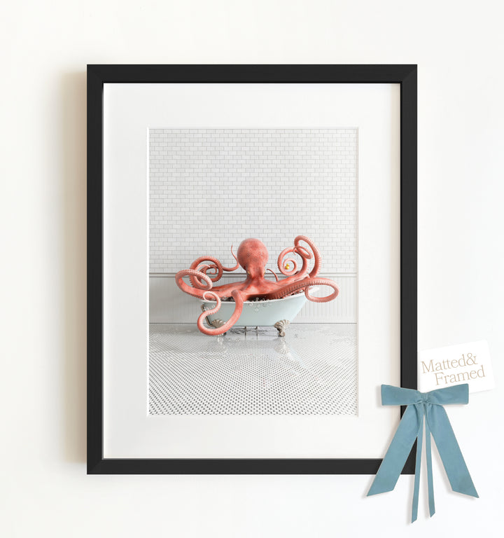 Octopus in Blue Bathtub Framed Art