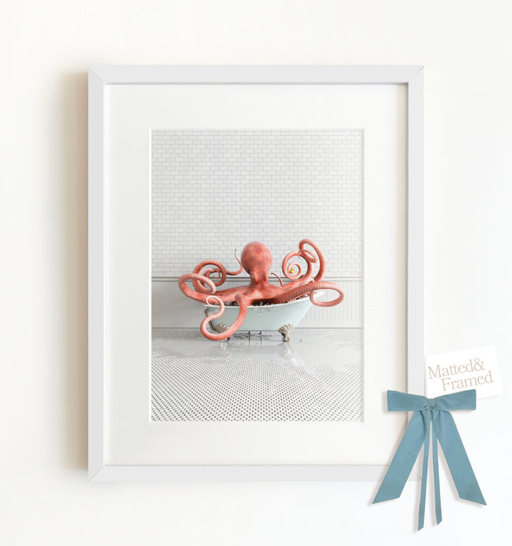 Octopus in Blue Bathtub Framed Art