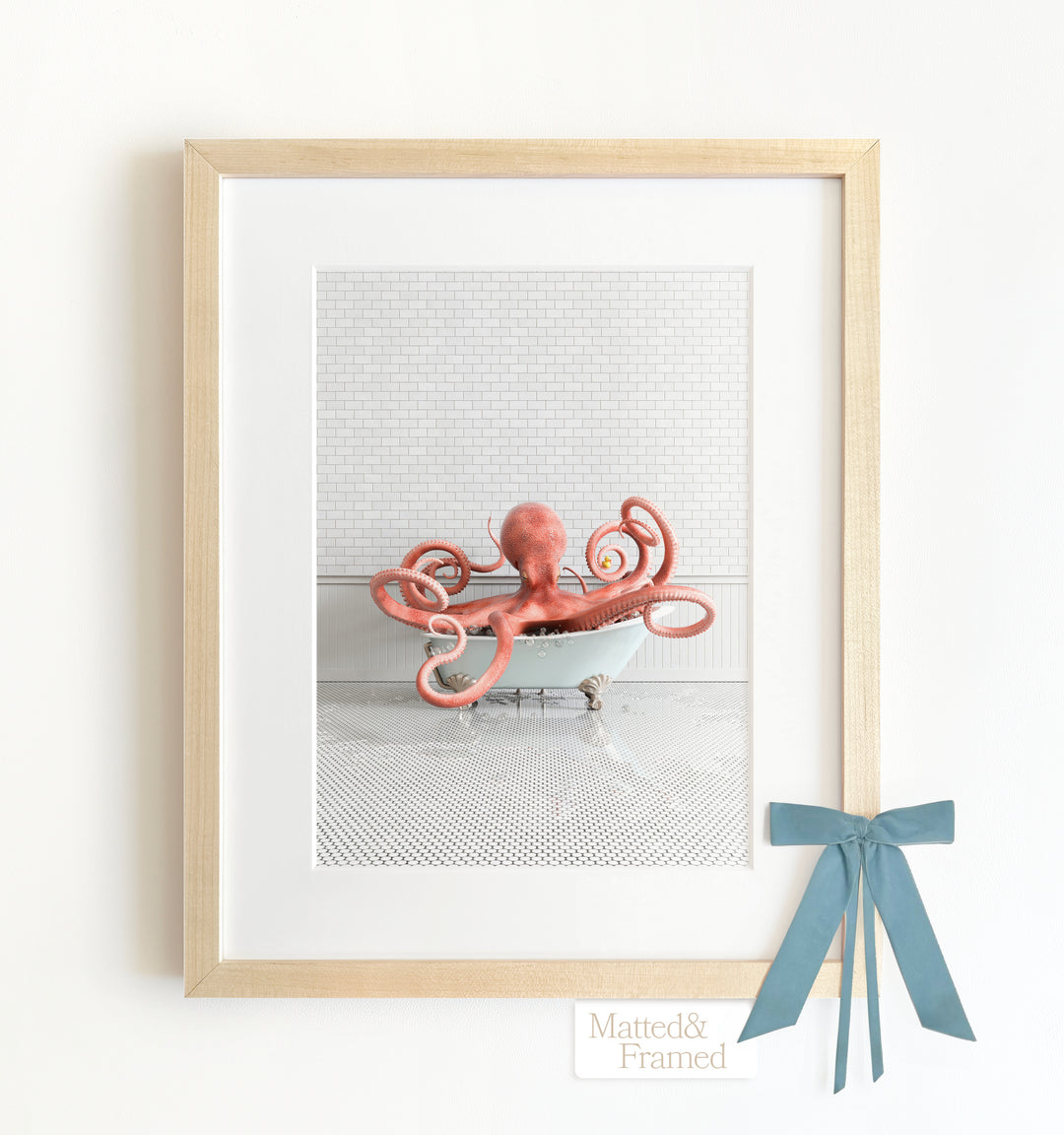 Octopus in Blue Bathtub Framed Art