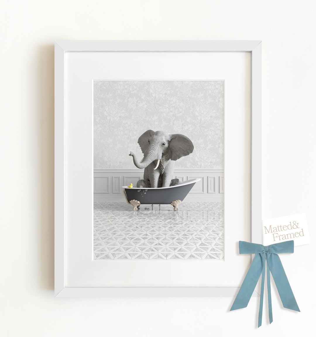 Elephant in a Gray Bathtub Framed Art