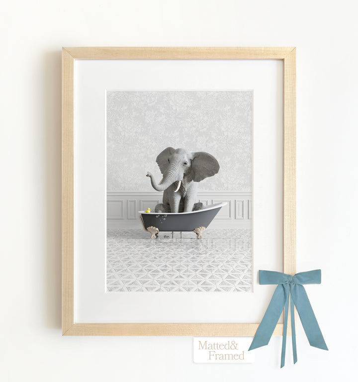 Elephant in a Gray Bathtub Framed Art