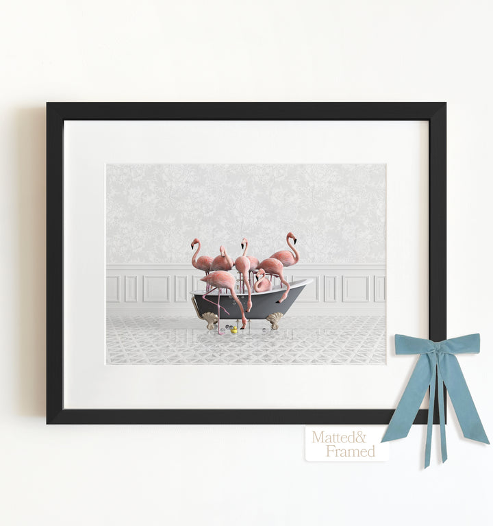 Flamingos in a Gray Bathtub Framed Art