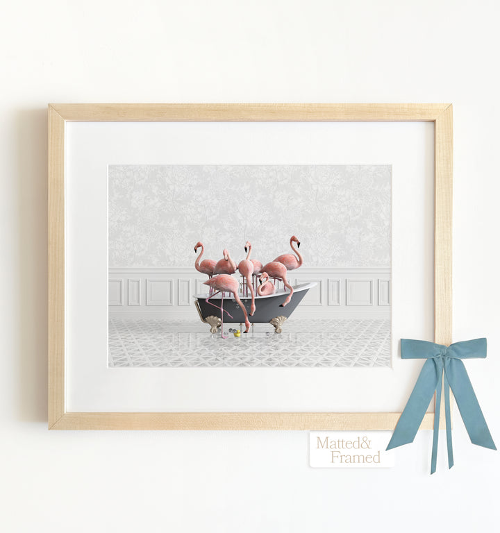 Flamingos in a Gray Bathtub Framed Art