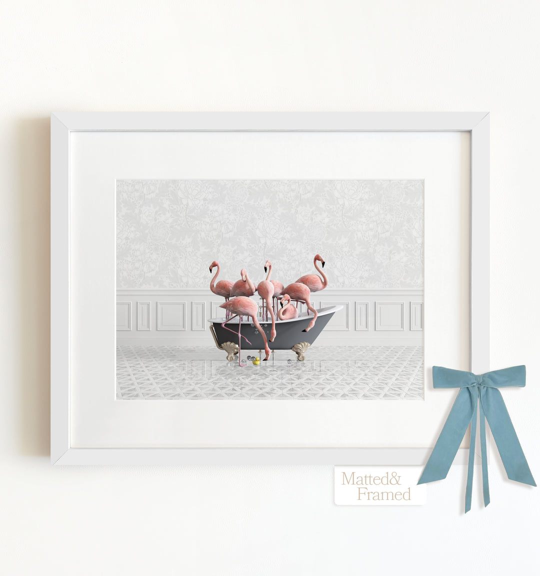 Flamingos in a Gray Bathtub Framed Art