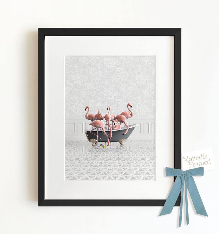 Flamingos in a Gray Bathtub Framed Art