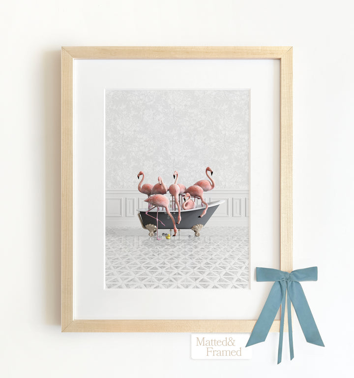 Flamingos in a Gray Bathtub Framed Art