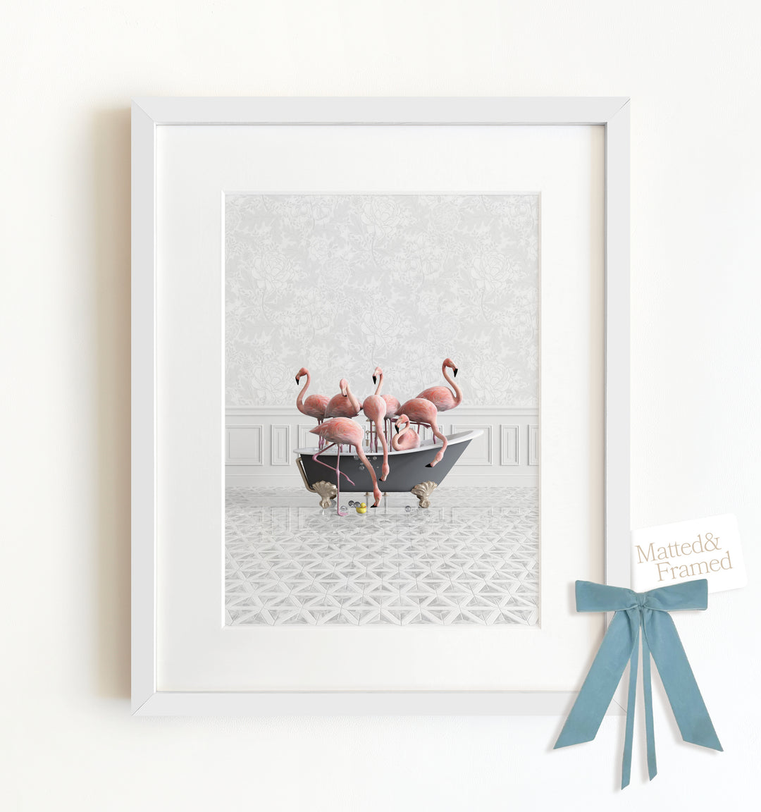 Flamingos in a Gray Bathtub Framed Art