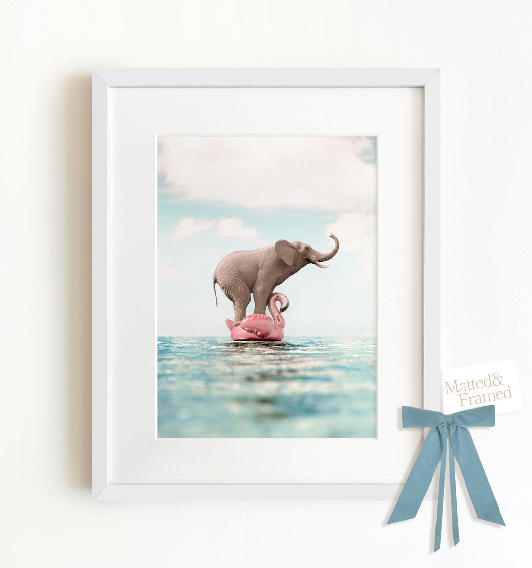 Elephant Afloat a Flamingo Framed Art