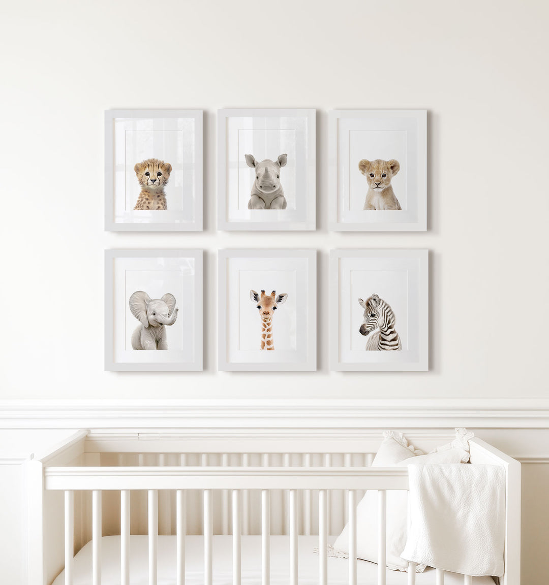 Framed Baby Safari Animals Nursery Decor - African Animals Set of 6