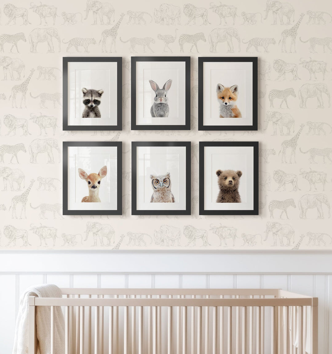 Framed Woodland Animals Set of 6 Nursery Art