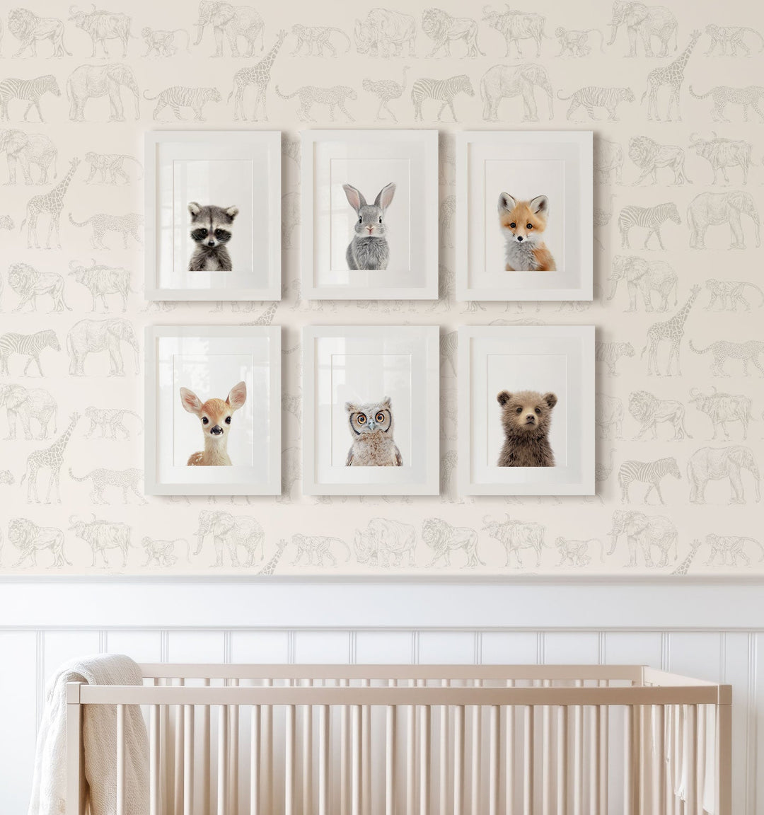 Framed Woodland Animals Set of 6 Nursery Art