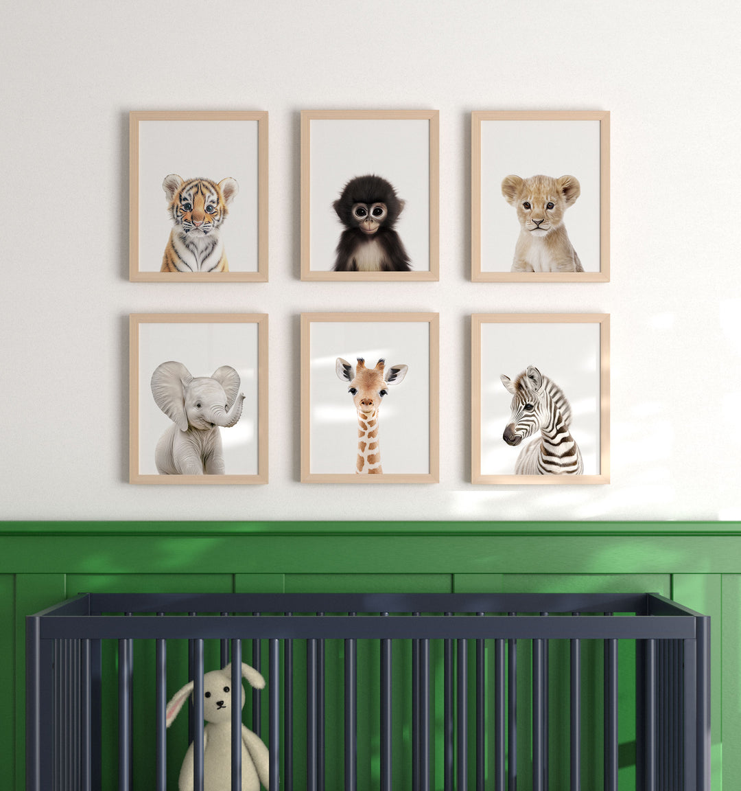 Framed Baby Jungle & Safari Animals Set of 6 Nursery Decor