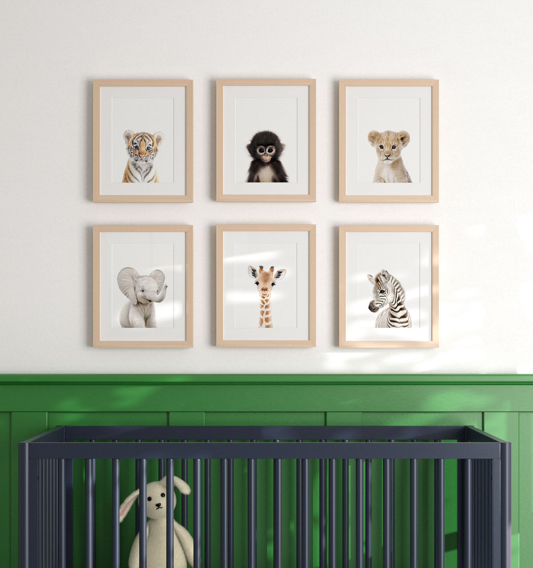 Framed Baby Jungle & Safari Animals Set of 6 Nursery Decor