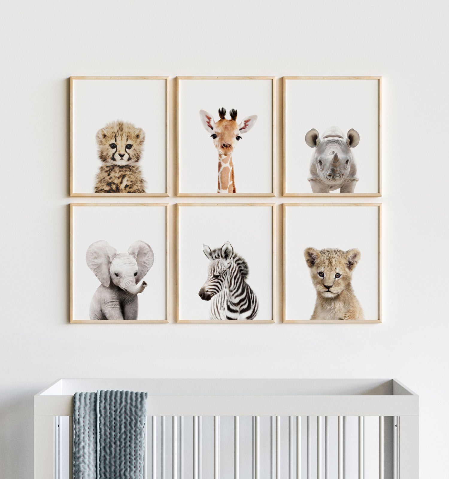 Baby Safari Animals Nursery Decor - African Animals Set Of 6 Prints 