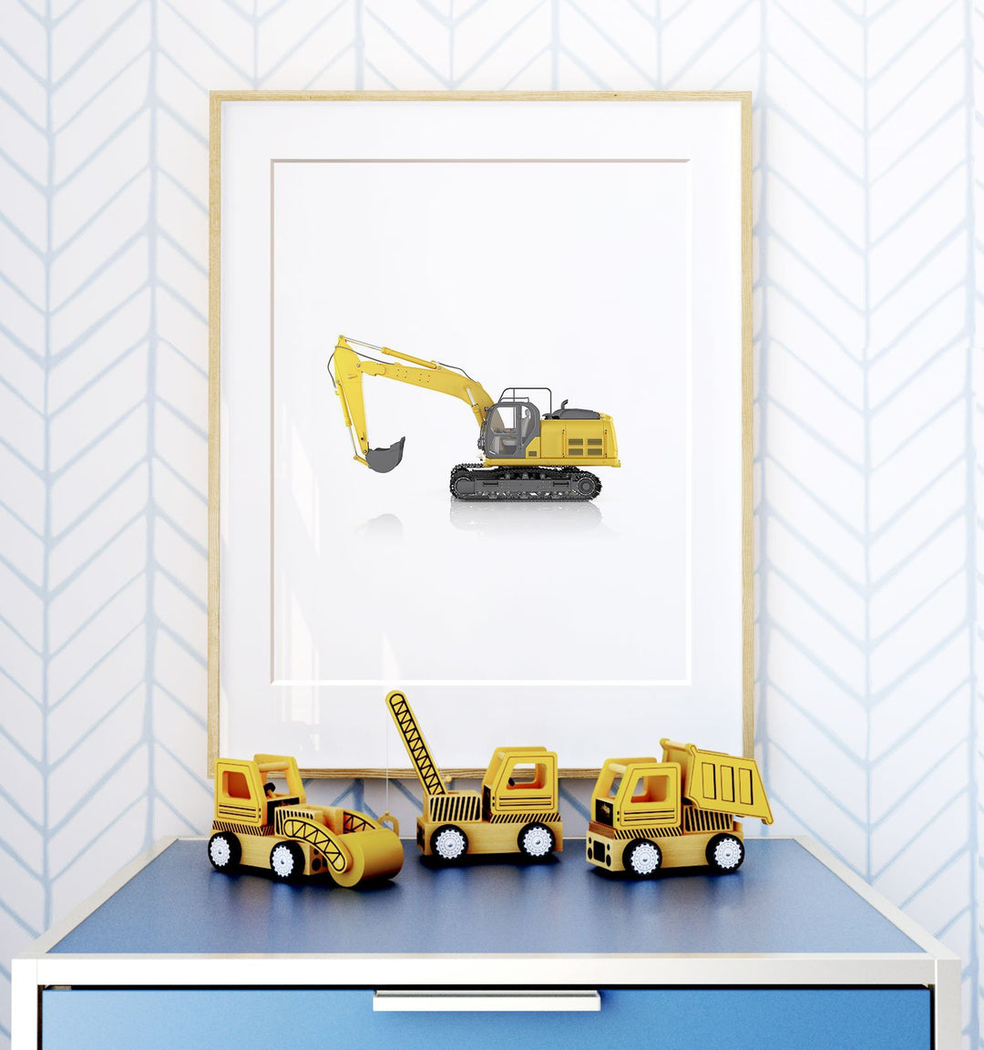 Construction Vehicles Set of 6 Vertical - Boy Room Decor Prints